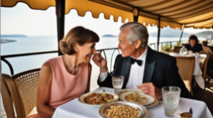 Retired couple dining at nice restaurant